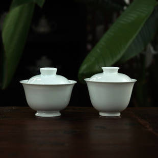中式景德镇全手工高温陶瓷元宝盖碗白瓷薄胎功夫茶具茶碗泡茶器