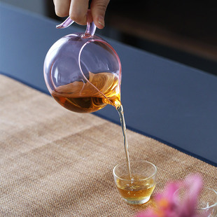 粉色小清新耐热玻璃公道杯高硼硅分茶器功夫茶具草堂带把公杯茶海