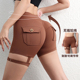 蜜桃臀瑜伽裤 女紧身腿环运动裤 口袋提臀健身短裤 九麦一品欧美工装