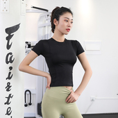 紧身显瘦速干瑜伽服女专业跑步健身普拉提训练T恤短款 运动上衣夏