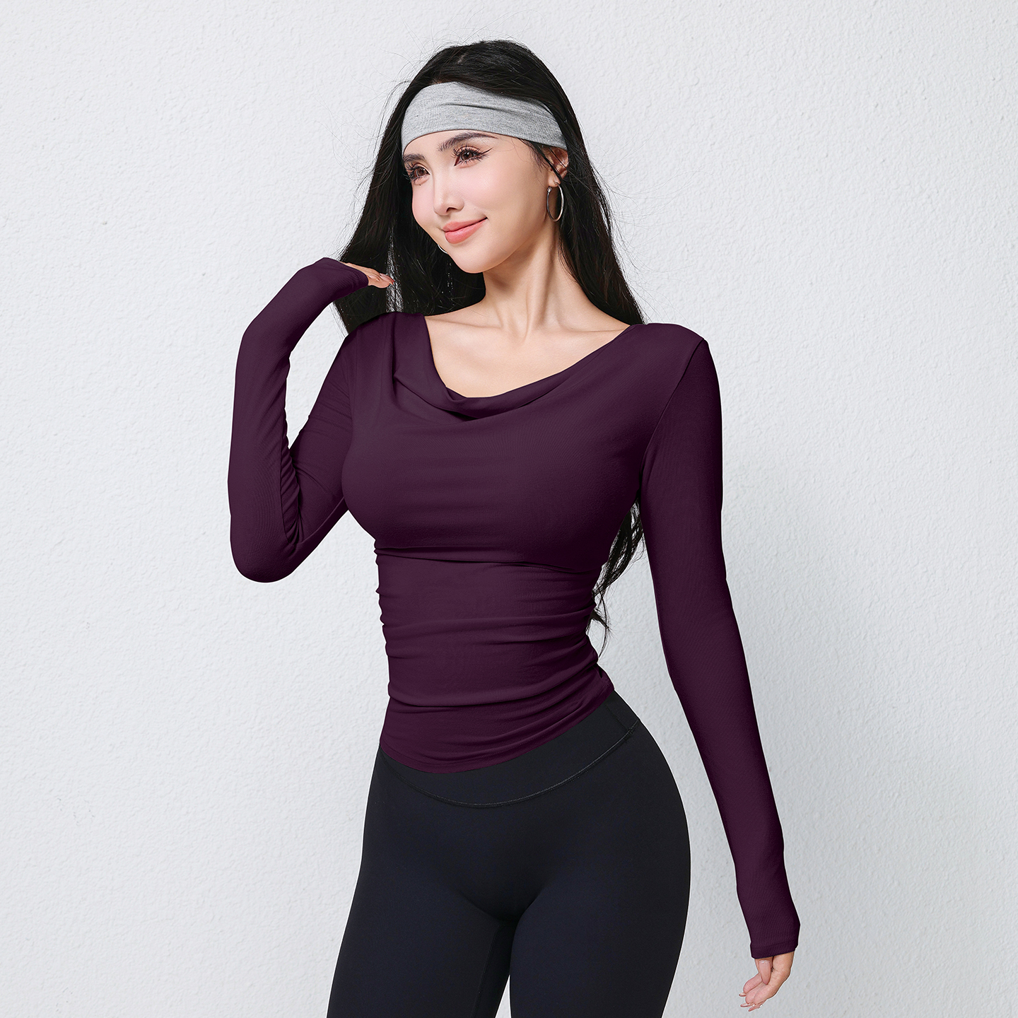 瑜伽服女长袖T恤宽松显瘦