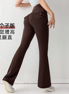 蜜桃臀工装口袋瑜伽裤女秋冬季高腰弹力提臀运动跑步微喇叭健身裤