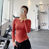九麦一品V领显瘦瑜伽服个性 训练t恤透气速干运动上衣秋冬 紧身长袖