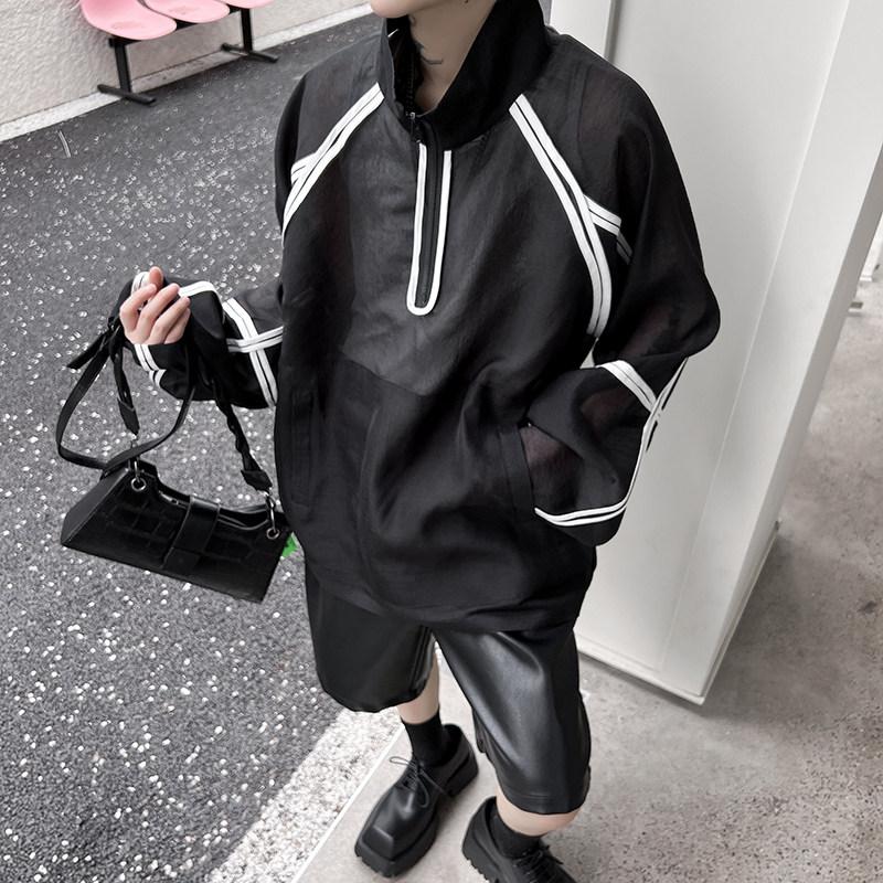 夏季设计感黑白撞色防晒衣轻薄透气时尚防晒服夹克潮H1908P80,男装防晒衣,星座1114（原A254）