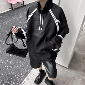 夏季设计感黑白撞色防晒衣轻薄透气时尚防晒服夹克潮 H1908 P80图片