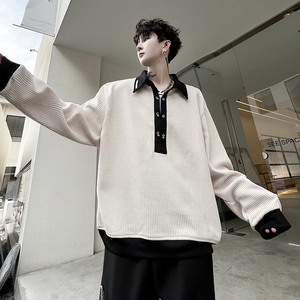 ins网红小众高级设计感POLO衫男中性时髦金属纽扣装饰潮H1692 P85图片