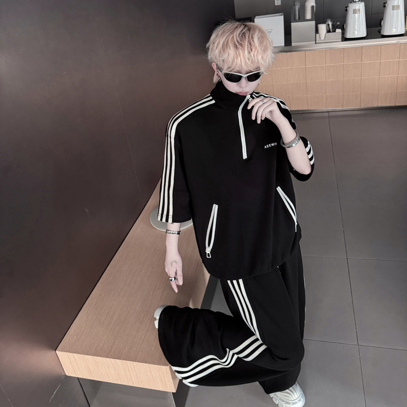 时尚潮牌短袖POLO拉链套头衫运动套装一套休闲裤长裤H2233P180,男装T恤,星座1114（原A254）