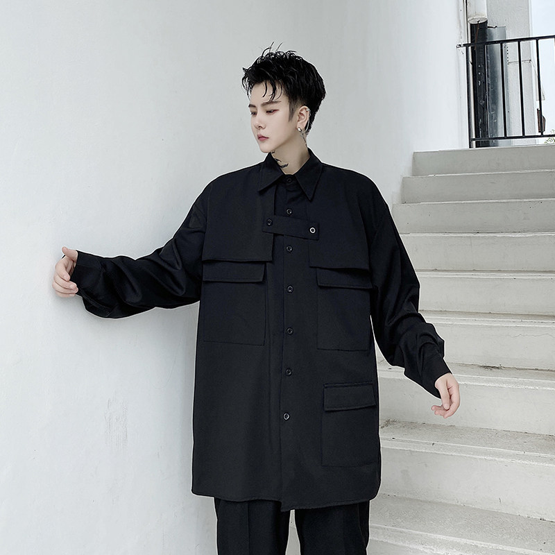 工装衬衫男设计感复古街头发型师宽松上衣个性长袖衬衣H1101P75，男装衬衫，星座1114（原A254）