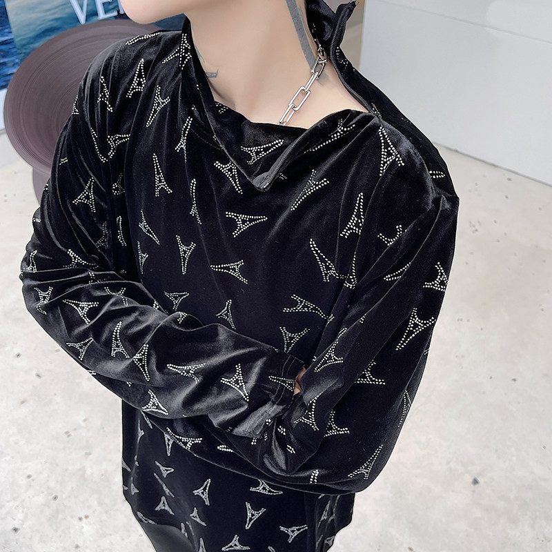 发型师男士韩版半高领拉链长袖T恤无性别高级感卫衣H1515,男装T恤,星座1114（原A254）