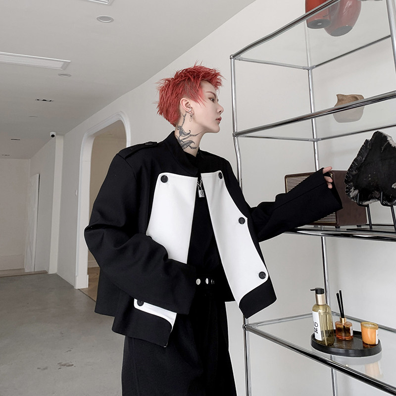ins小众高级感黑白拼接撞色西装外套男设计感西服潮H1712P125,男装西服套装,星座1114（原A254）
