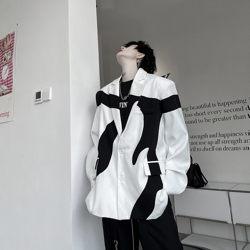 韩网红黑白撞色拼接高级感西装外套男痞帅西服韩版潮H2005P140,男装西服,星座1114（原A254）