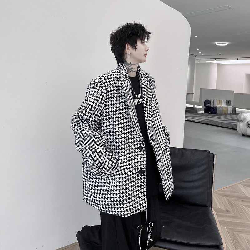 千鸟格西装外套男设计感时尚百搭小众显瘦格子西服潮H2007P125,男装西服,星座1114（原A254）