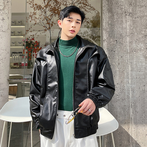 ins网红短款立领皮衣夹克男高级感痞帅外套韩版潮 H1511 P130图片