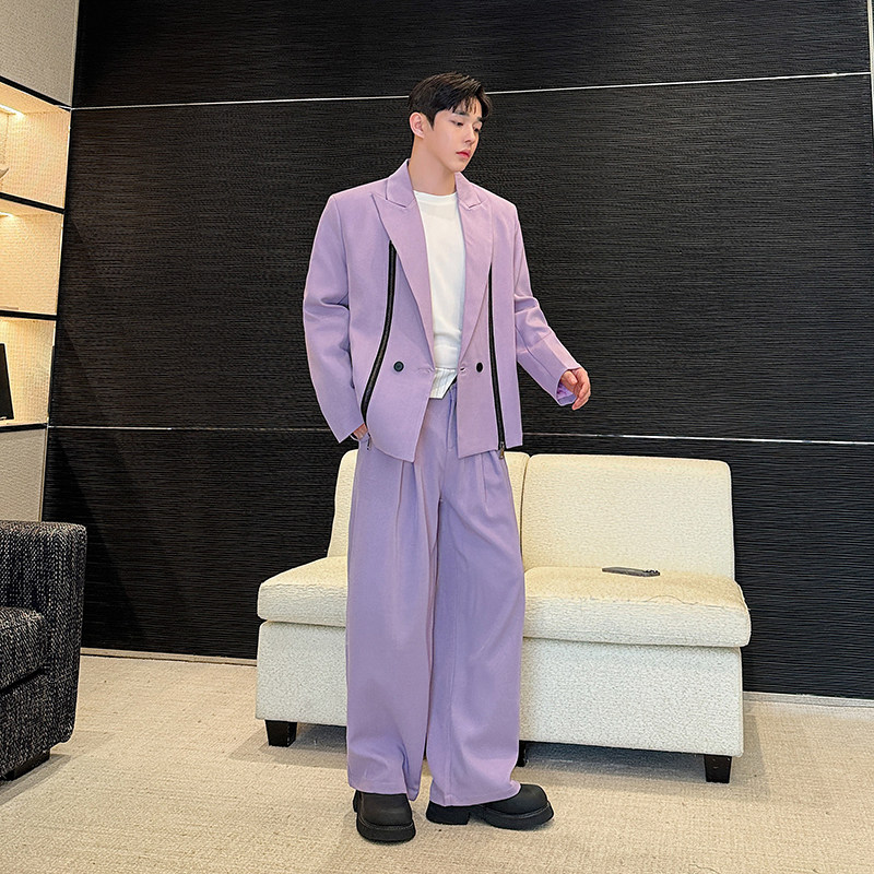高级感网红套装长裤一套男设计感小众两件套西服上衣潮H2217P220,男装西服套装,星座1114（原A254）