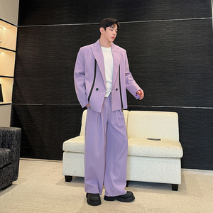 高级感网红套装长裤一套男设计感小众两件套西服上衣潮H2217 P220图片