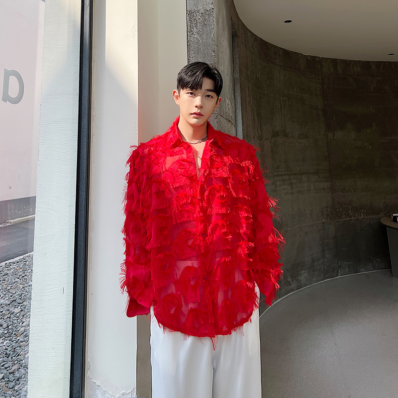 高级感解构设计猫眼毛须须厚工艺衬衫男个性衬衣韩版潮H1879P75，男装衬衫，电商A254