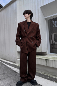 新中式提花黑色西装外套男双排扣西服套装一套休闲裤潮H2091 P200图片