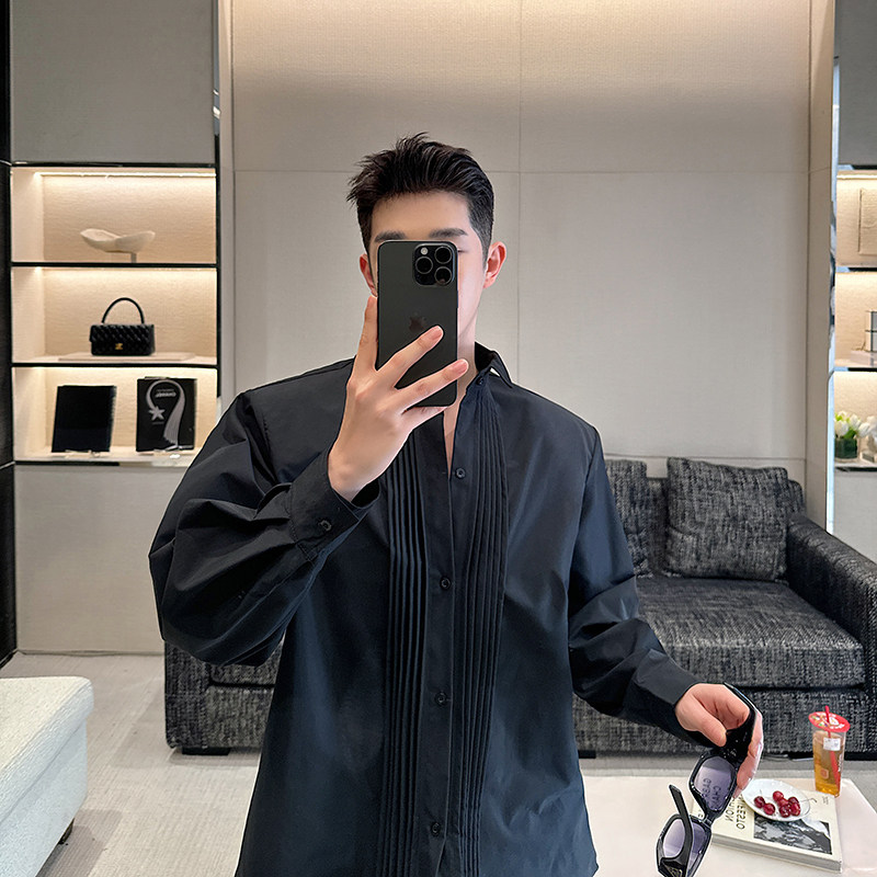 法式礼服翼领男士高级感商务宴会白衬衫打底衬衣韩版潮 H2117 P75图片