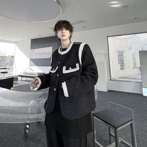 小香风外套男女短款白色长袖设计感小众西装上衣潮流H2050P135,休闲衬衣马甲两件套搭配图片