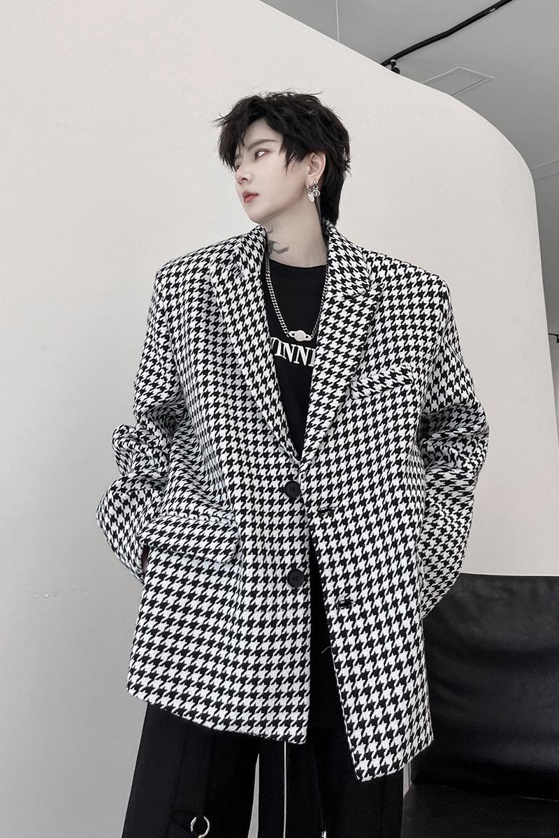 千鸟格西装外套男设计感时尚百搭小众显瘦格子西服潮H2007P125,男装西服,星座1114（原A254）