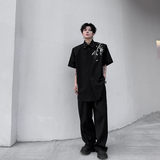 新中式竹子印花短袖衬衫男风高级感铆钉衬衣潮流H2135P75，男装衬衫，星座1114（原A254）