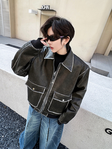 王一博同款皮衣韩版夹克帅气机车飞行员痞帅皮夹克外套H2108 P155,男装皮衣,星座1114（原A254）