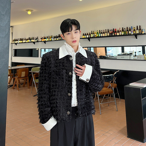 小香风假两件可脱卸衬衫领西装外套男高级感无领西服潮H2002 P175图片