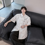 新中式立领盘扣高级感衬衣男风竹子绣花衬衫发型师潮H2150P85，男装衬衫，星座1114（原A254）