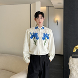 小众刺绣植物花卉长袖衬衫男女设计感网红衬衣韩版潮 H2170 P105,男装衬衫,电商A254,四季星座