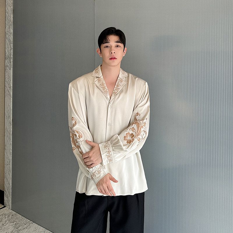 刺绣宽松型长袖修身金属袖扣衬衫小众套装家居服衬衫男士春秋衬衣,男装衬衫,星座1114（原A254）