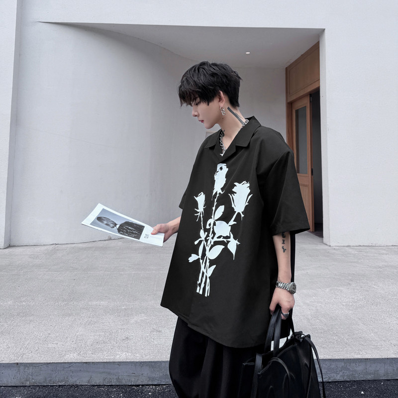 新中式高级感古巴领衬衫男个性印花短袖衬衣流行上衣潮H2138P75,男装衬衫,星座1114（原A254）