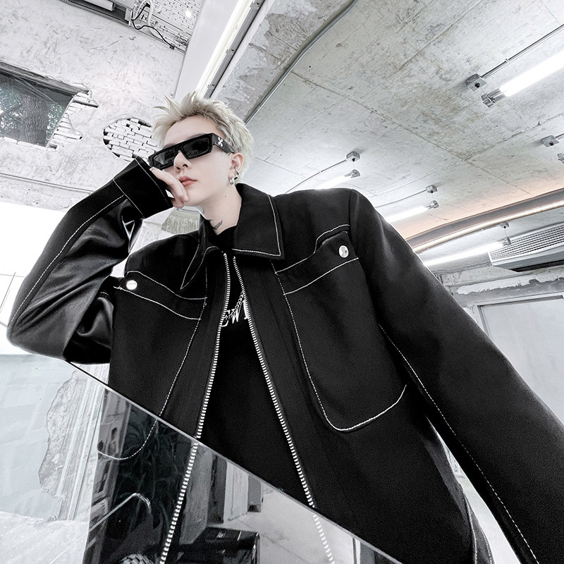 春季暗黑系高级设计感夹克外套男个性PU皮拼接上衣潮流H1815P140，男装夹克，星座1114（原A254）