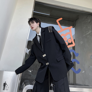 原创小众高级感西装外套男设计个性垫肩别针装饰西服潮H1866 P145图片