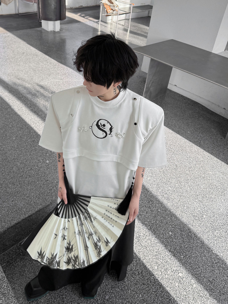 新中式风设计师款短袖T恤男金属铆钉流苏体恤潮牌H8005P80,男装T恤,星座1114（原A254）