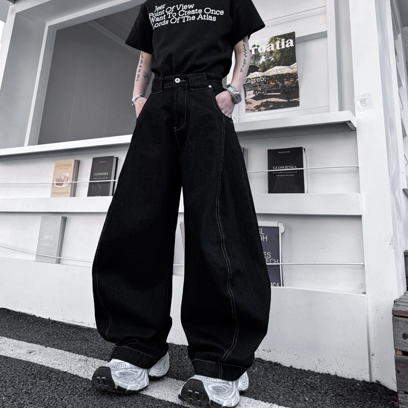 美式弯刀廓形牛仔裤原色复古长裤宽松阔腿裤潮流H2256P90,男装牛仔裤,星座1114（原A254）