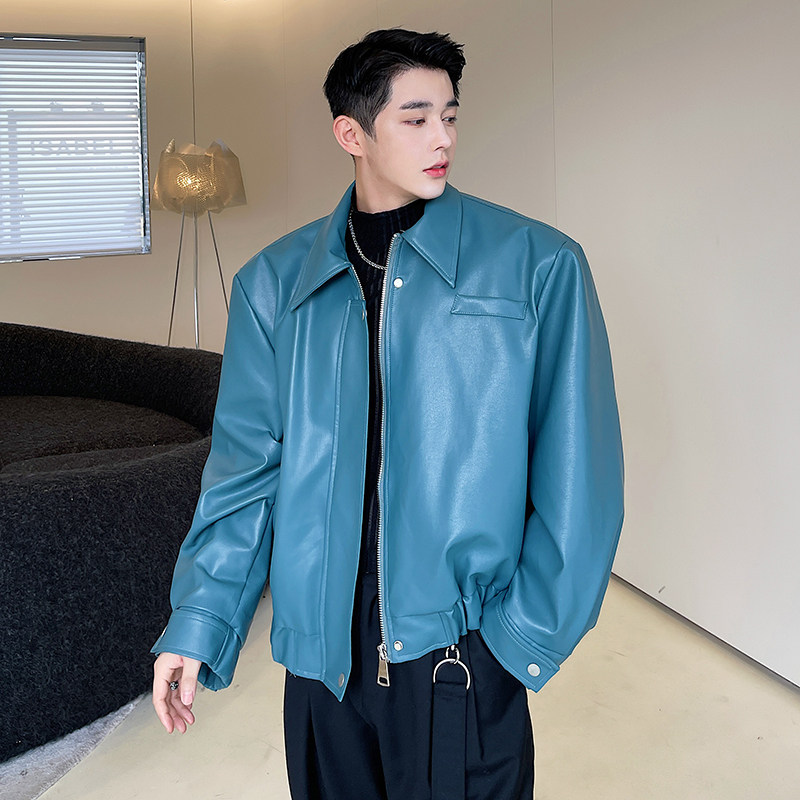 帅气短款休闲夹克PU皮衣男ins复古廓形垫肩机车服韩版H1500P130,男装皮衣,星座1114（原A254）
