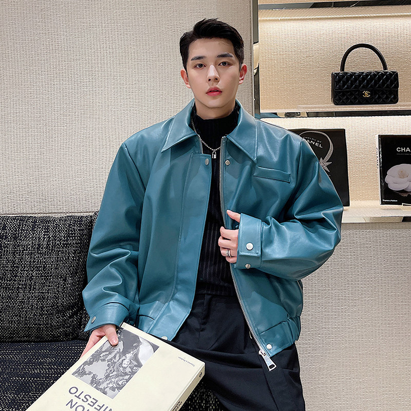 帅气短款休闲夹克PU皮衣男ins复古廓形垫肩机车服韩版H1500P130,男装皮衣,星座1114（原A254）