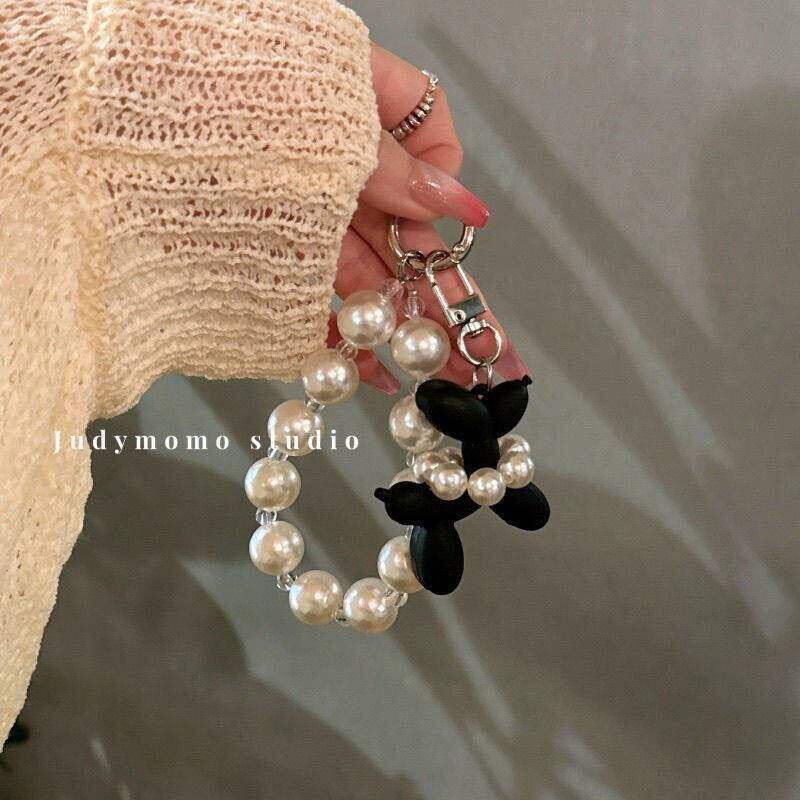 韩国ins小狗diy珍珠短款手链手机挂链ccd相机挂链包包挂饰挂件