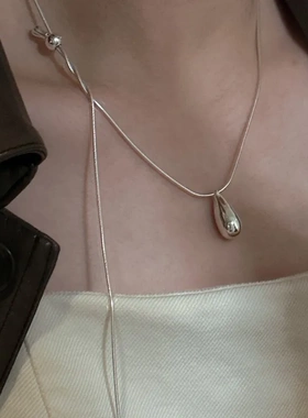 {水滴银光}S925纯银韩版小众设计感抽拉水滴项链韩国简约款毛衣链