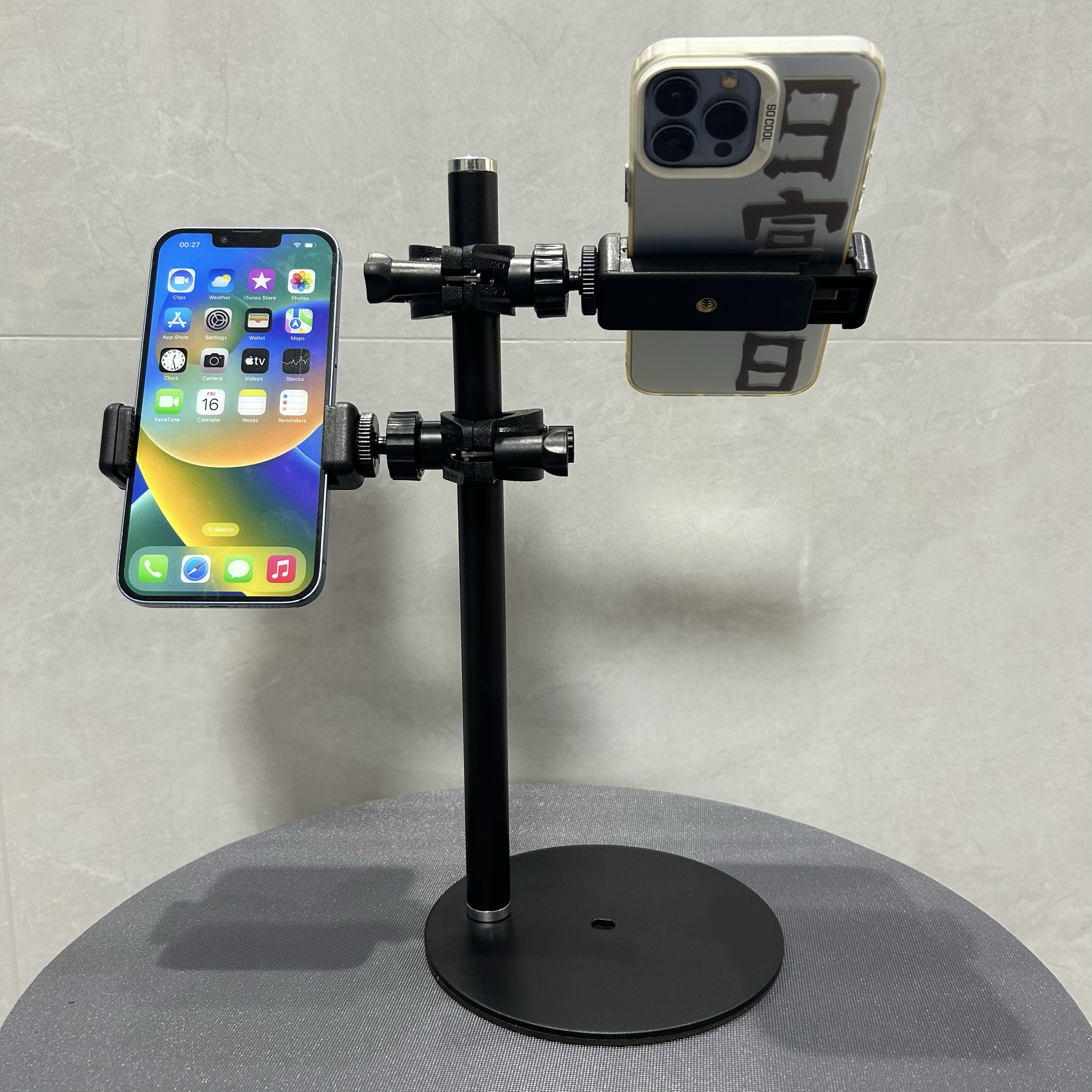 金属圆盘桌面手播珠宝手饰直播支架俯拍多机位增机夹加长杆可调节