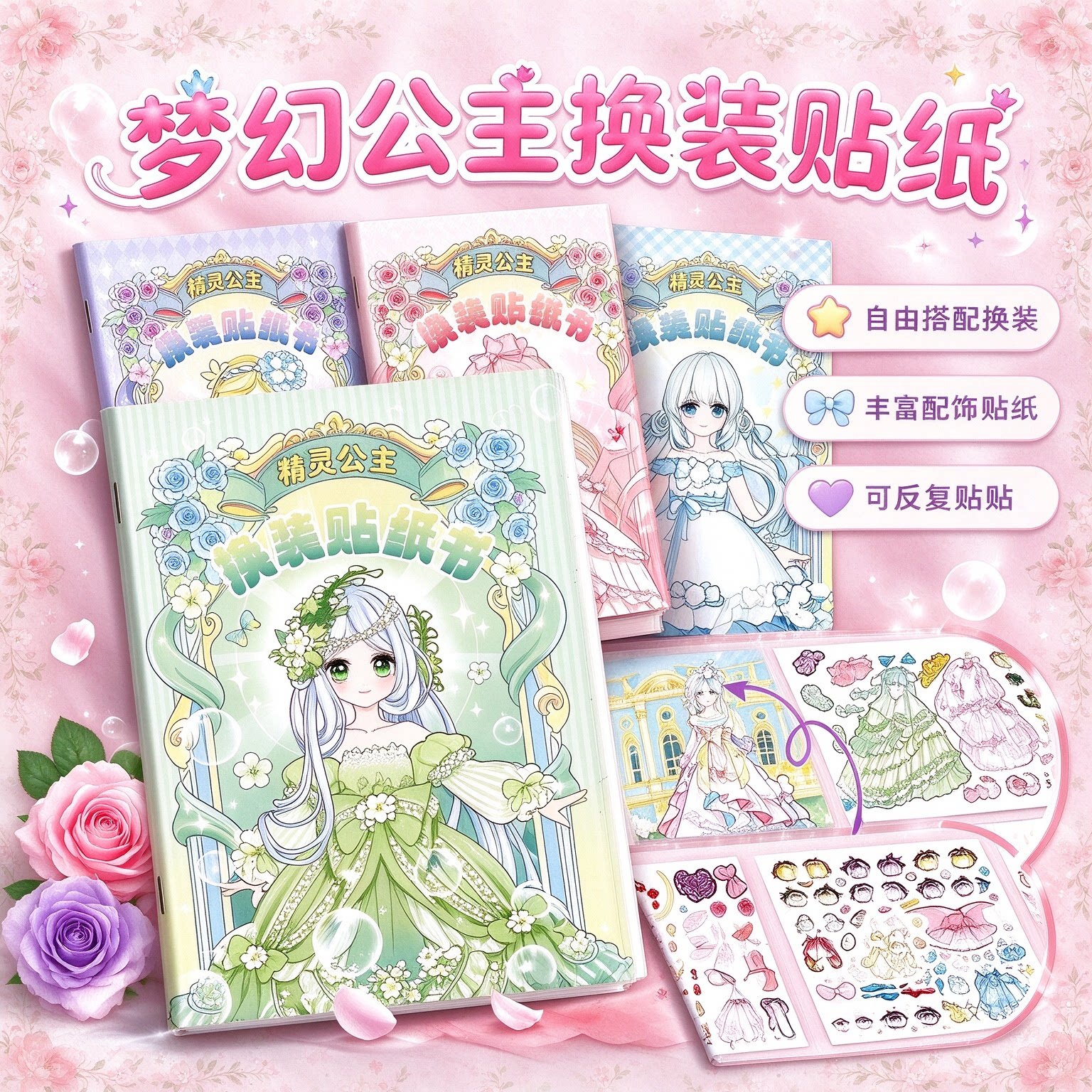 公主贴画女手工安静益智玩具换装