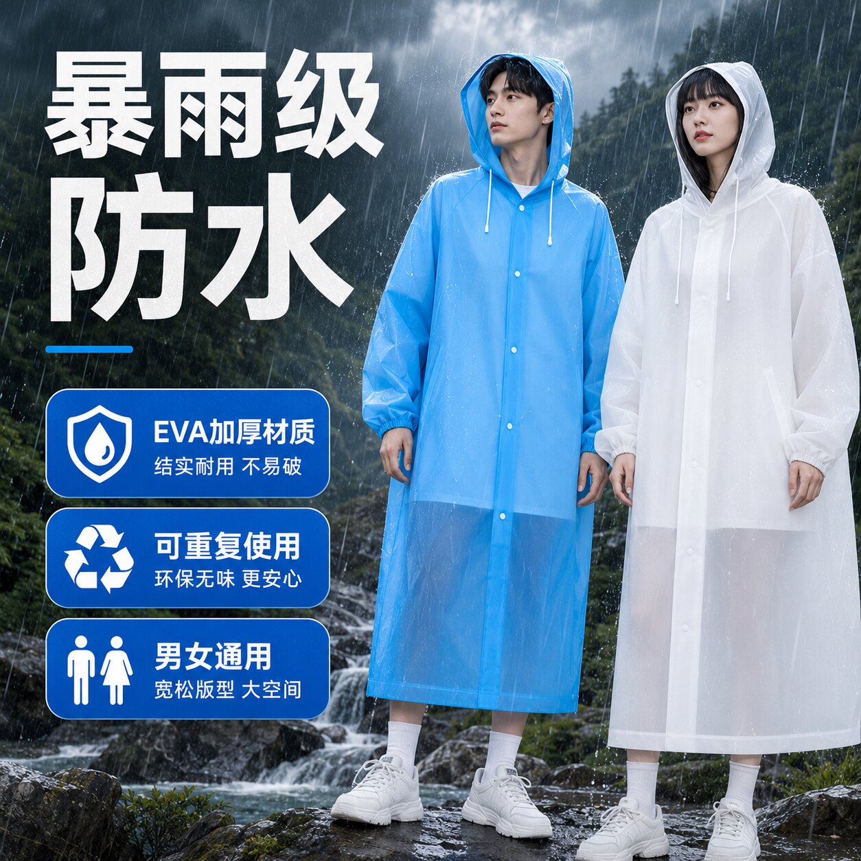 加厚EVA一次性长款暴雨雨衣