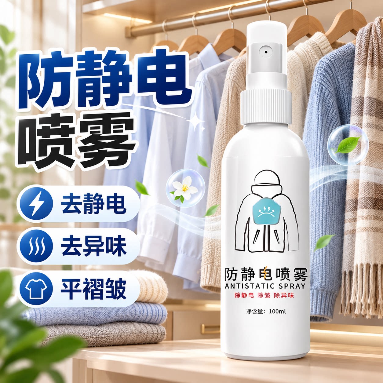 防静电喷雾衣服头发多用途除静电洗衣柔顺剂衣物安全去静电神器