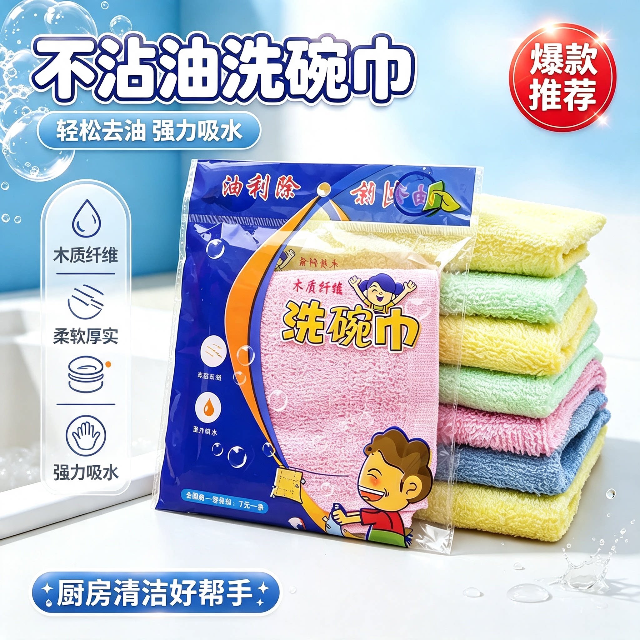 油利除木纤维不沾油吸水洗碗布