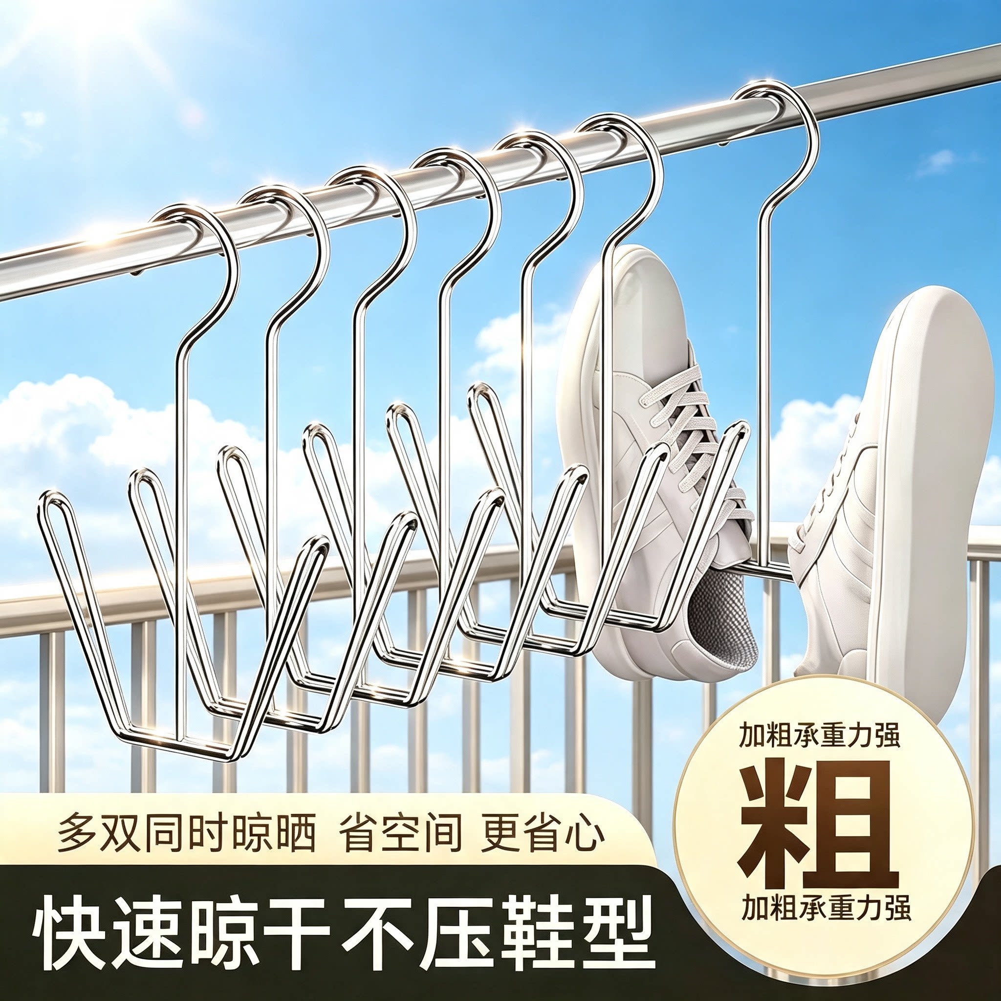 不锈钢加粗免打孔阳台晒鞋架
