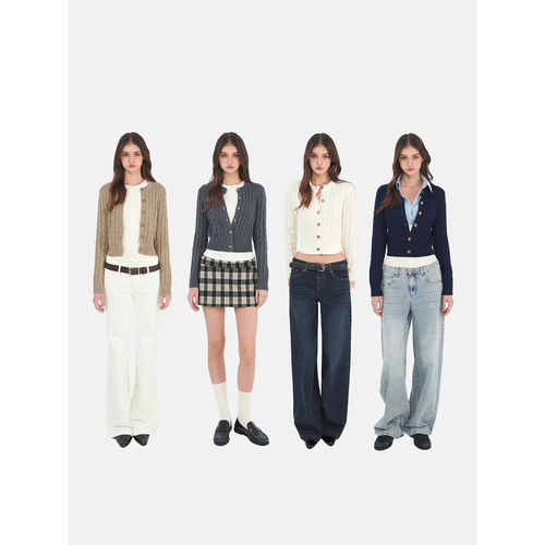 JimKet四色羊毛绞花圆领