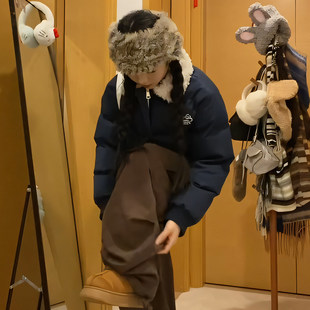 短款 冬季 学生棉衣棉袄外套 复古羊羔毛翻领棉服女2025年新款 美式