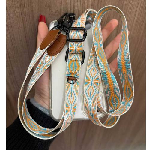 包头皮杏色手机挂绳斜挎长款宽版编织布带绳子户外男女旅游登山出