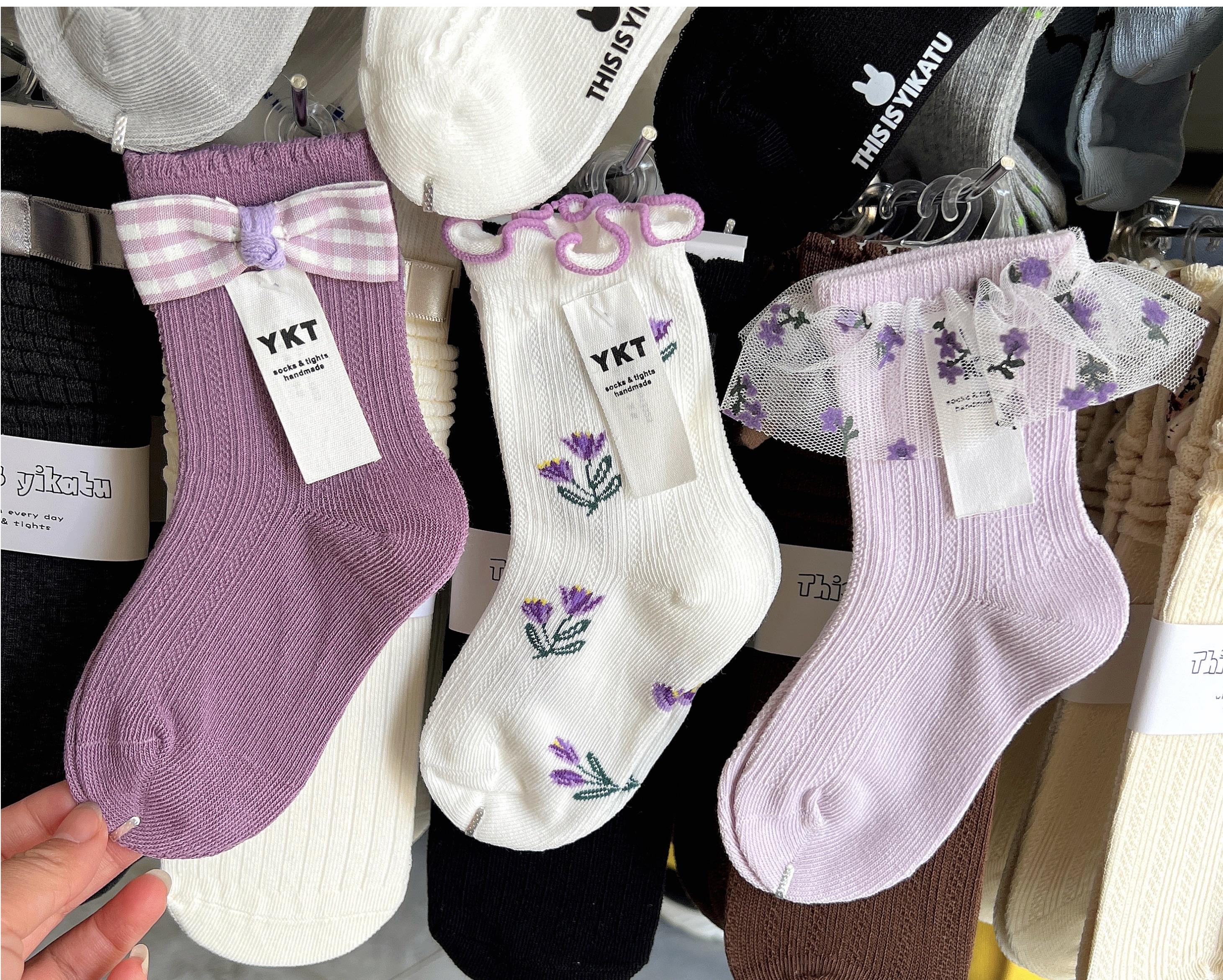 伊卡兔童袜春夏新款无骨中筒袜蝴蝶结棉袜潮袜