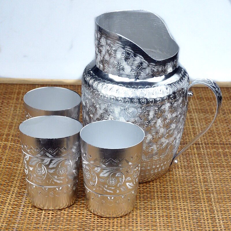 泰国进口锡杯饮水餐饮酒楼杯东南亚杯子餐饮冷水壶锡器泰国装饰品
